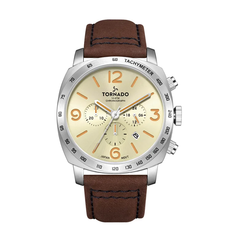 Men's Psuede Leather strap Analog Watch T9102-SLDI - 43 mm